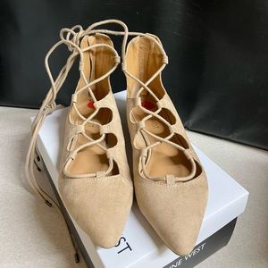Nine West suede ballerina straps flats, size 6.